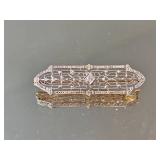 Art Nouveau 14K White Gold and Topaz Brooch