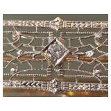 Art Nouveau 14K White Gold and Topaz Brooch