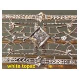 Art Nouveau 14K White Gold and Topaz Brooch