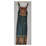 Vintage Evergreen Velvet Paisley Maxi Dress ~ size 6