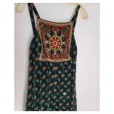 Vintage Evergreen Velvet Paisley Maxi Dress ~ size 6