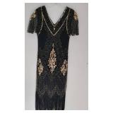 Gold Beaded Black Flapper Cocktail Dress ~ size S