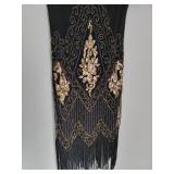 Gold Beaded Black Flapper Cocktail Dress ~ size S