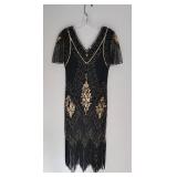 Gold Beaded Black Flapper Cocktail Dress ~ size S