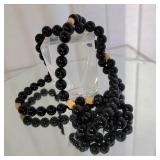 Onyx Opera Length Beaded Necklace with 14K Gold Nuggets ~ 32"
