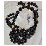 Onyx Opera Length Beaded Necklace with 14K Gold Nuggets ~ 32"