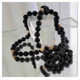 Onyx Opera Length Beaded Necklace with 14K Gold Nuggets ~ 32"
