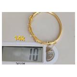 14K Yellow Gold Bangle Bracelet with Diamond and Garnet Florettes ~ 10g