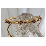 14K Yellow Gold Bangle Bracelet with Diamond and Garnet Florettes ~ 10g
