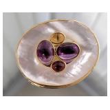 14K Yellow Gold MOP Jeweled Brooch Pin