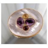 14K Yellow Gold MOP Jeweled Brooch Pin