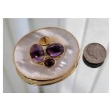 14K Yellow Gold MOP Jeweled Brooch Pin