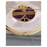 14K Yellow Gold MOP Jeweled Brooch Pin