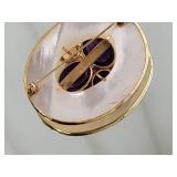 14K Yellow Gold MOP Jeweled Brooch Pin