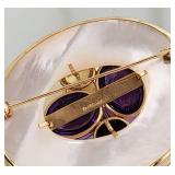 14K Yellow Gold MOP Jeweled Brooch Pin