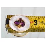 14K Yellow Gold MOP Jeweled Brooch Pin