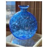 Artist-Signed Murano Art Glass Vase Blue Bullicante
