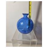 Artist-Signed Murano Art Glass Vase Blue Bullicante