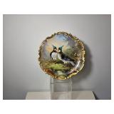 French Limoges Hand-Painted Charger with Blue Jays, Signed Dubois