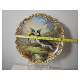 French Limoges Hand-Painted Charger with Blue Jays, Signed Dubois