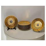 Set of O & J Germany Hand-Painted 22K Gold Cabinet Plates