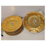 Set of O & J Germany Hand-Painted 22K Gold Cabinet Plates