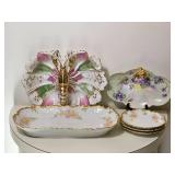European Porcelain Serving & Decorative Lot * Butterfly Dish, Floral Limoges & Gilt Serving Pieces