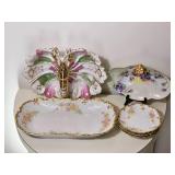 European Porcelain Serving & Decorative Lot * Butterfly Dish, Floral Limoges & Gilt Serving Pieces