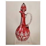 Cranberry Cut Glass Decanter with Faceted Stopper