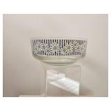 Vintage Clear Glass Daisy Rim Serving Bowl with Black Stripe Border