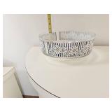 Vintage Clear Glass Daisy Rim Serving Bowl with Black Stripe Border