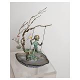 Malcolm Moran Bronze Sculpture on Agate Base, Child on Swing