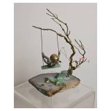 Malcolm Moran Bronze Sculpture on Agate Base, Child on Swing