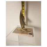 Mid Century Bijan Brass Sailboat Sculpture on Faux Marble Base