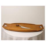Dansk MCM Teak Surfboard Serving Tray with Knife by Jens Quistgaard