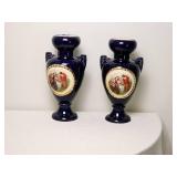 Pair of Cobalt Blue Porcelain Footed Vases, Czechoslovakia