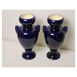 Pair of Cobalt Blue Porcelain Footed Vases, Czechoslovakia