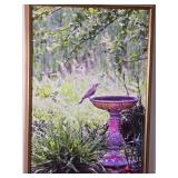 Framed Bird Bath Garden Photographic Print on Canvas