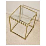 MCM Vintage Brass Cube Side Table with Glass Top