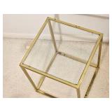 MCM Vintage Brass Cube Side Table with Glass Top
