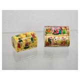 Hand-Painted Carved Bone Curio Boxes, Pair