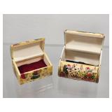 Hand-Painted Carved Bone Curio Boxes, Pair