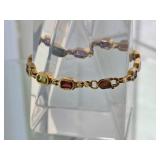 Refined 18K Yellow Gold Multi-Gemstone Bezel-Set Link Bracelet with Emerald, Garnet, Amethyst and Citrine Accents 16 Grams, 7 Inches