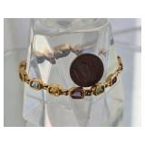 Refined 18K Yellow Gold Multi-Gemstone Bezel-Set Link Bracelet with Emerald, Garnet, Amethyst and Citrine Accents 16 Grams, 7 Inches
