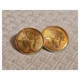 14K Yellow Gold Double Medallion Brooch Pin ~ 5g