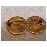 14K Yellow Gold Double Medallion Brooch Pin ~ 5g