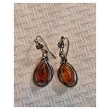 Sterling Silver Baltic Amber Drop Earrings 5 Grams