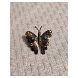 Sterling Silver Butterfly Brooch with Turquoise Accent Stones 2 Grams
