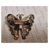 Sterling Silver Butterfly Brooch with Turquoise Accent Stones 2 Grams