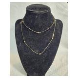 Sterling Silver Double Strand Station Necklace with Bead Accents 5 Grams